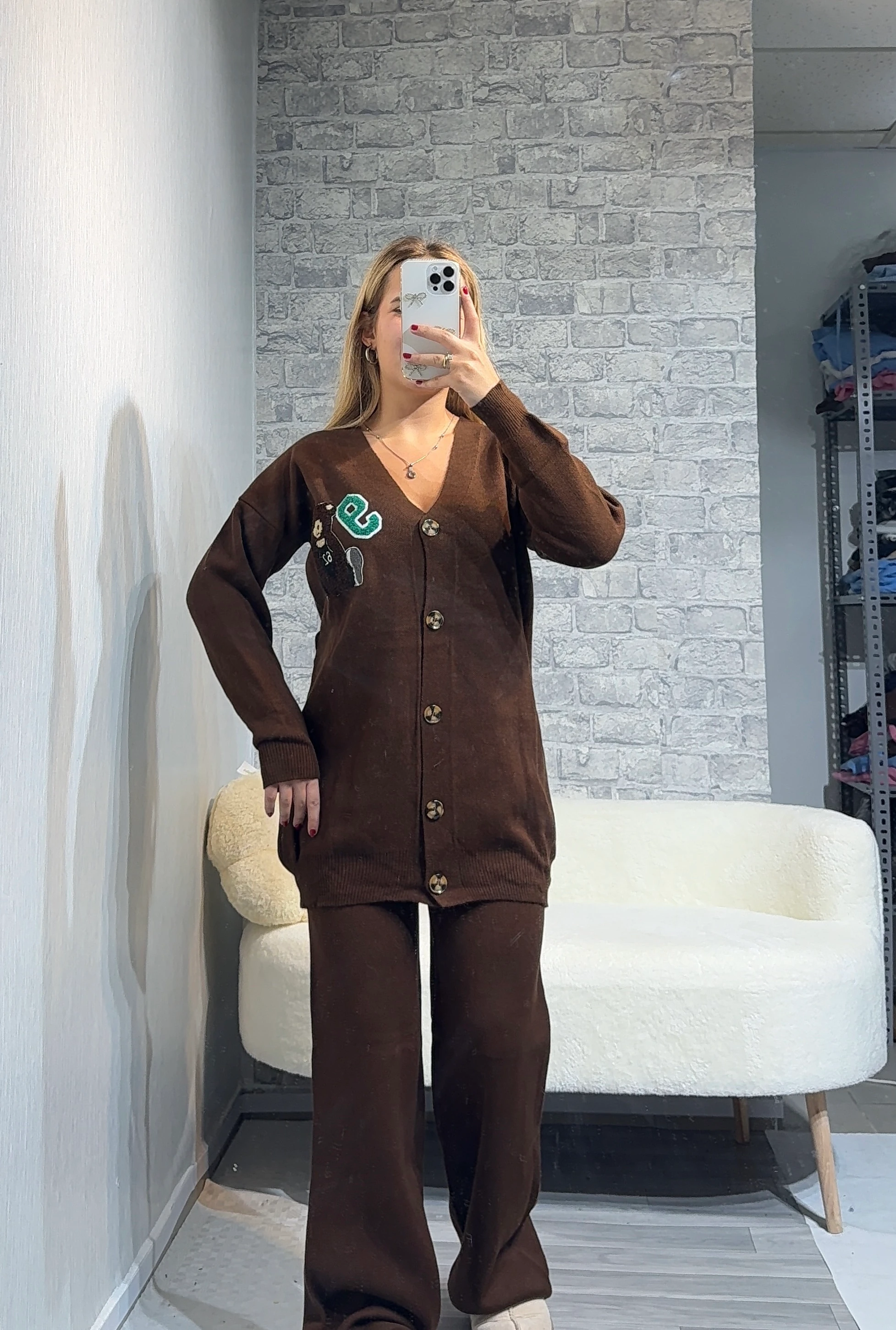 Teddy Bear Hırkalı Triko Takım - Kahverengi