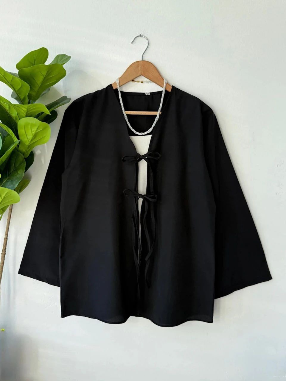 İki İpli Bağlamalı Kimono - Siyah