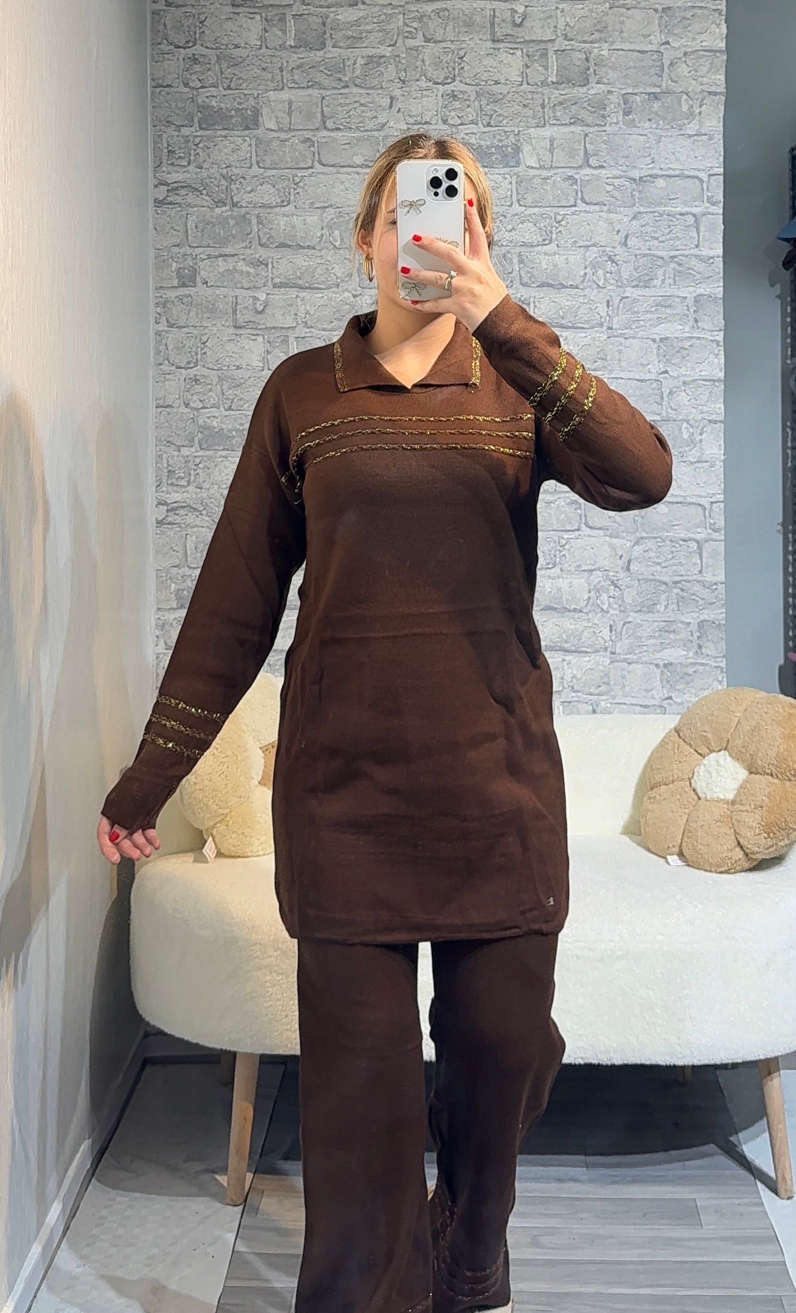 Anje Desenli Simli Triko Takım