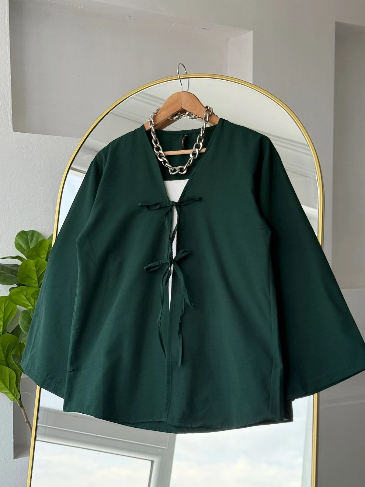 İki İpli Bağlamalı Kimono - Zümrüt Yeşili