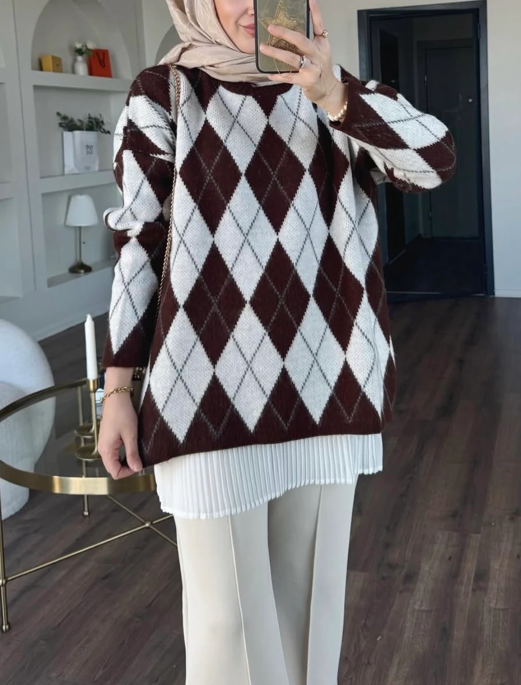 Baklava Detay Salaş Kazak - Kahverengi