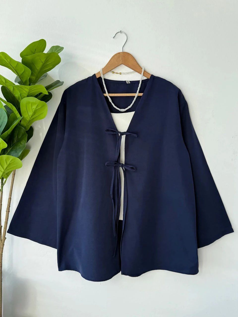 İki İpli Bağlamalı Kimono - Lacivert