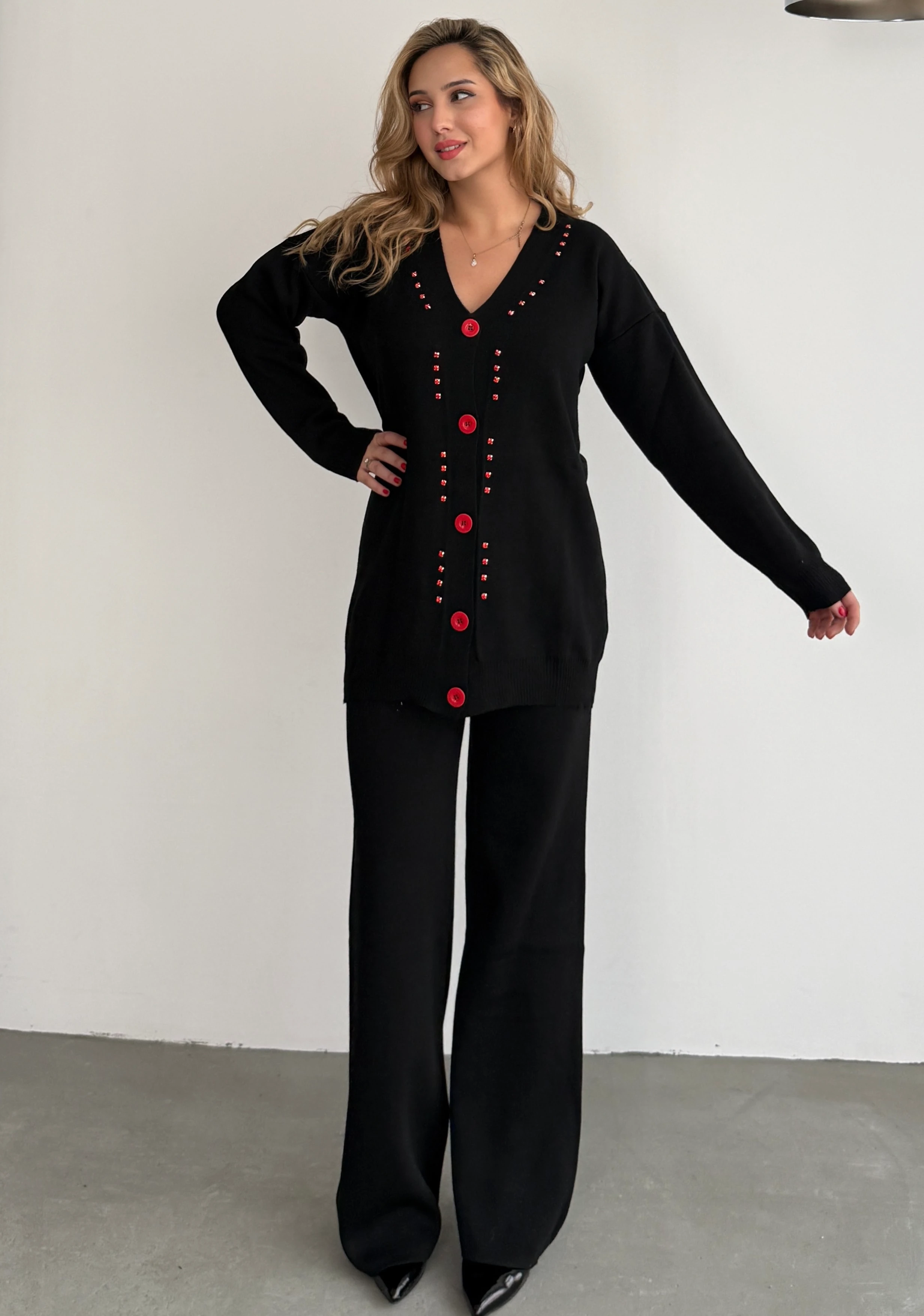 Taşlı Hırkalı Takım - Siyah