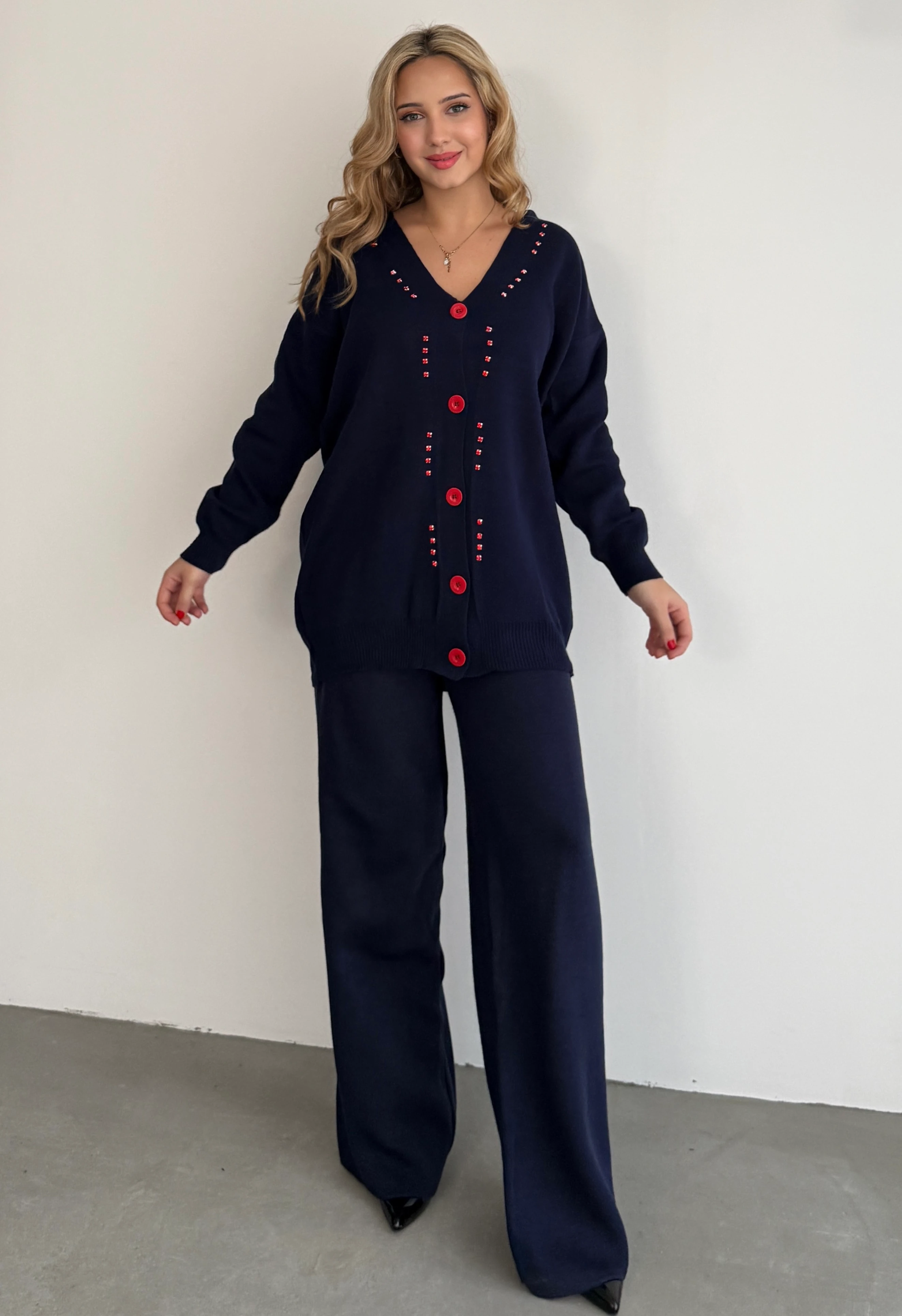 Taşlı Hırkalı Takım - Lacivert