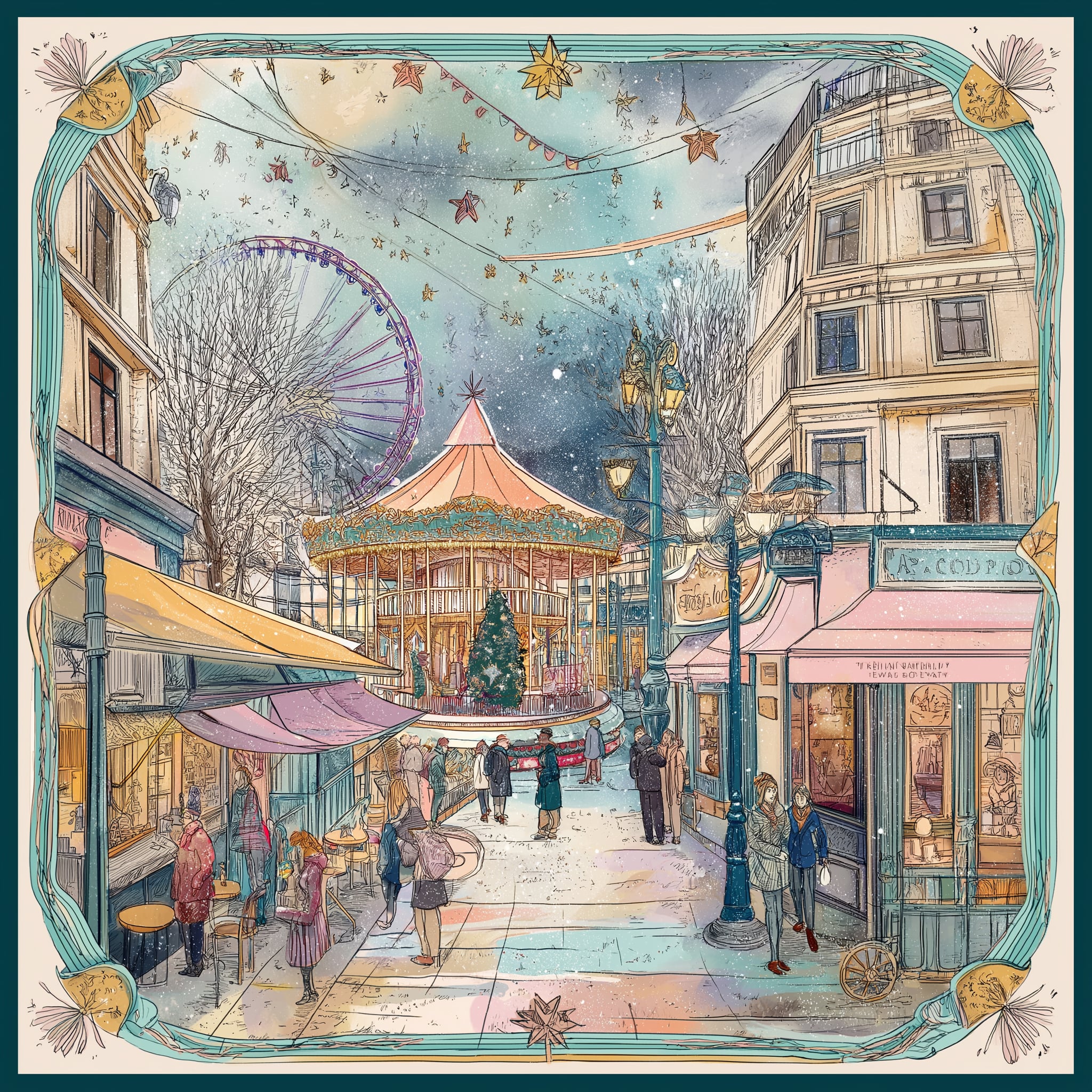 Carrousel d’Or Twill Saten Eşarp