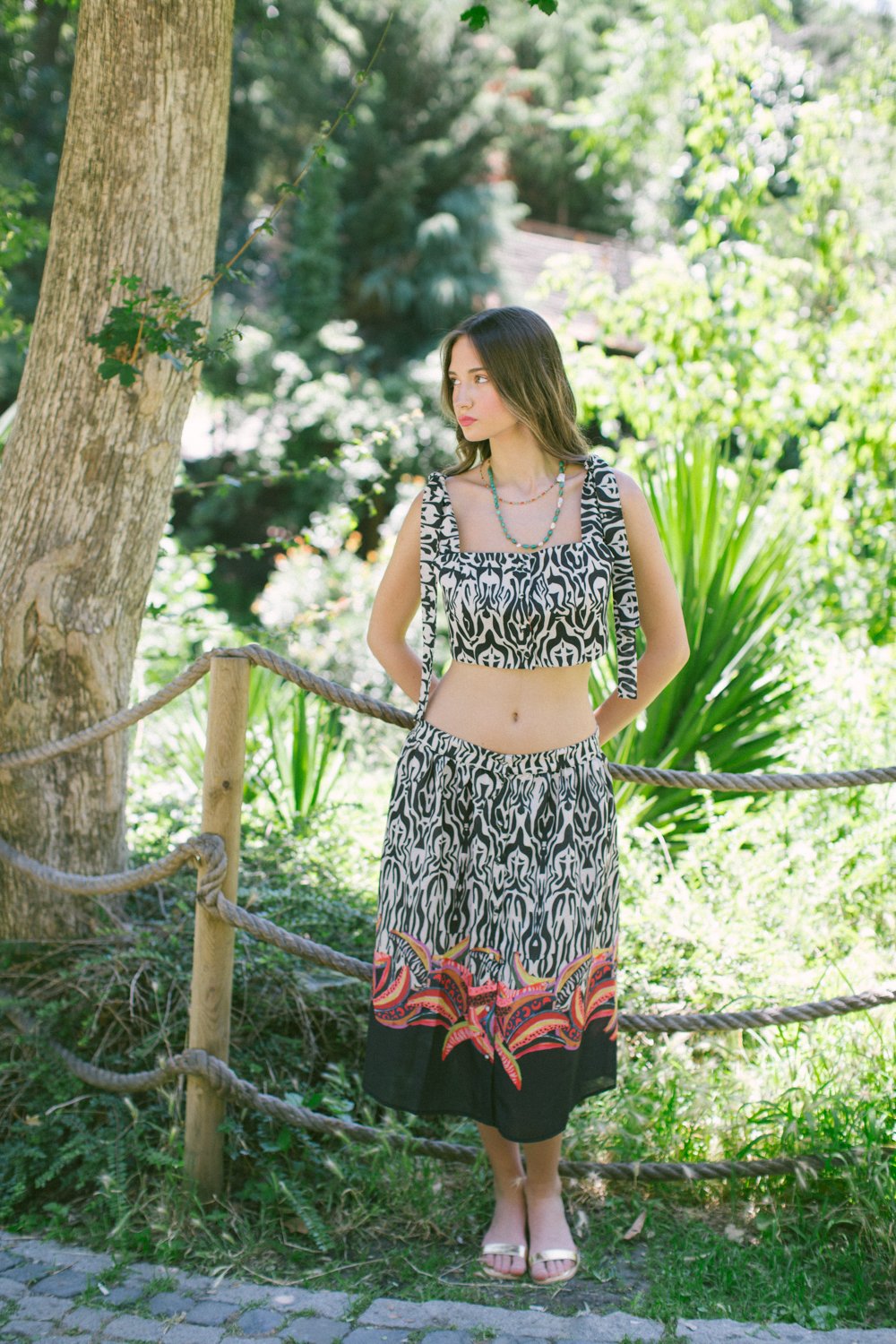 Ikat Linen Top & Midi Skirt – Lilac