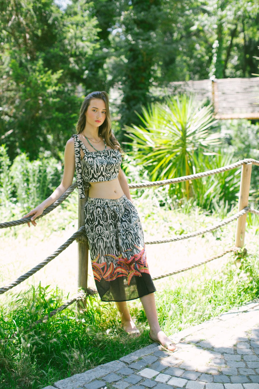 Ikat Linen Top & Midi Skirt – Lilac