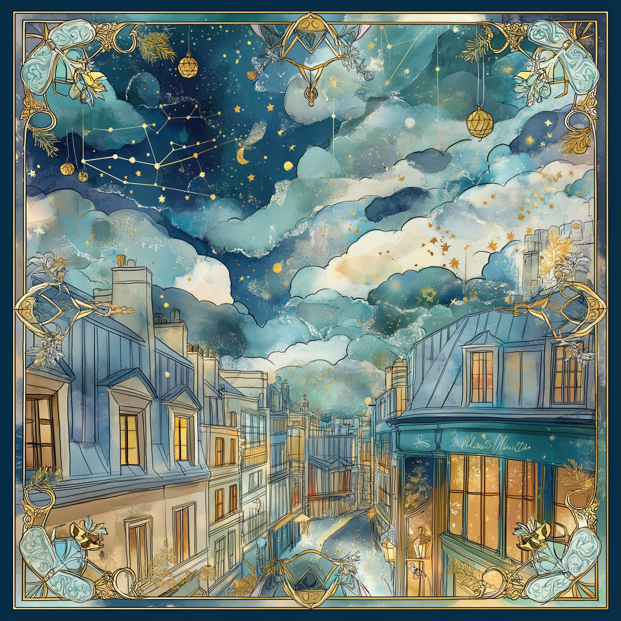 Minuit sur Paris Twill Saten Eşarp