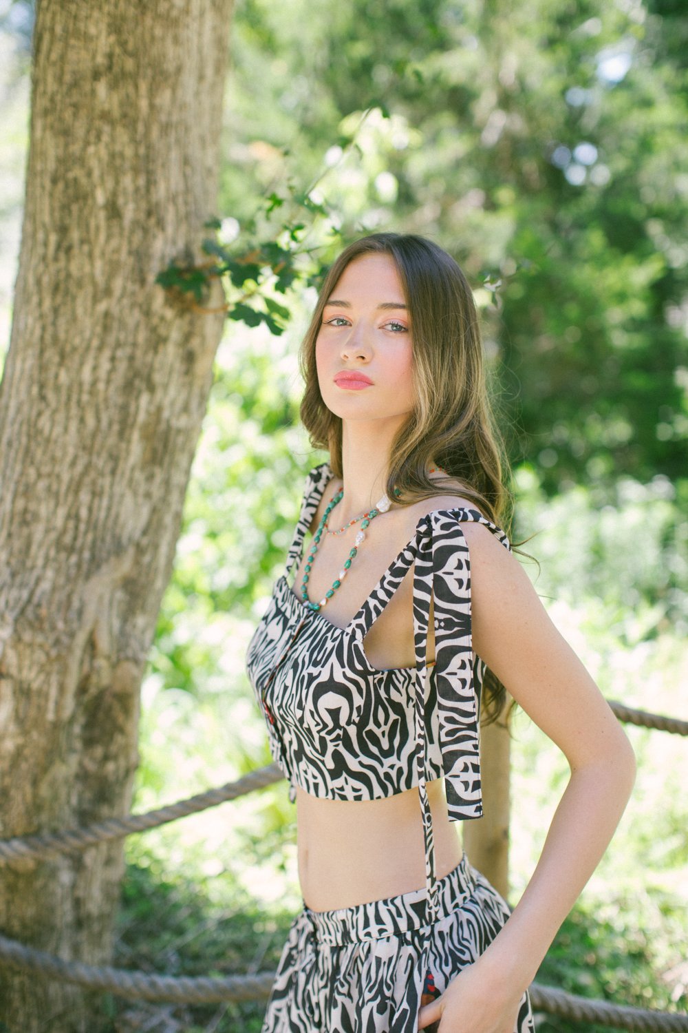 Ikat Linen Top & Midi Skirt – Lilac
