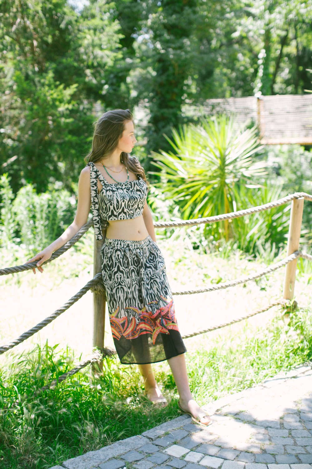 Ikat Linen Top & Midi Skirt – Lilac