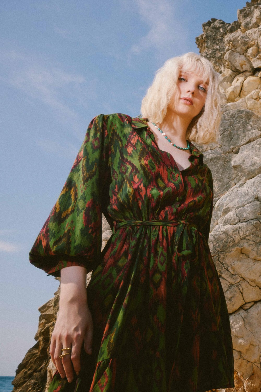 Ikat Short Dress Khaki