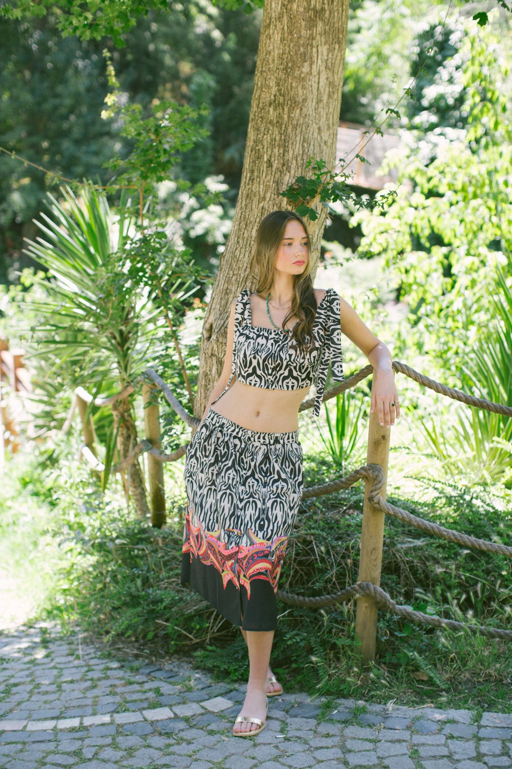 Ikat Linen Top & Midi Skirt – Lilac