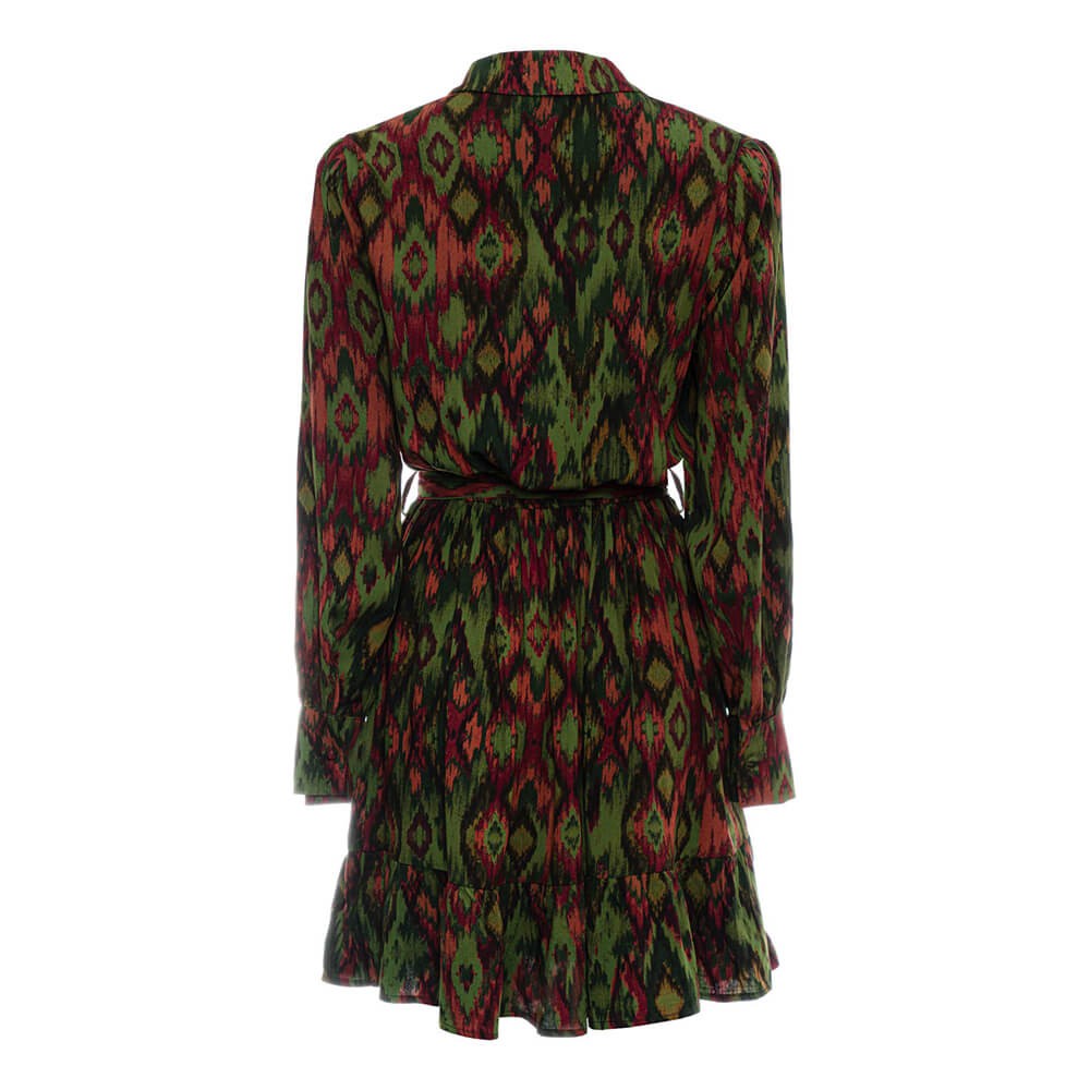 Ikat Fırfırlı Mini Elbise - Haki