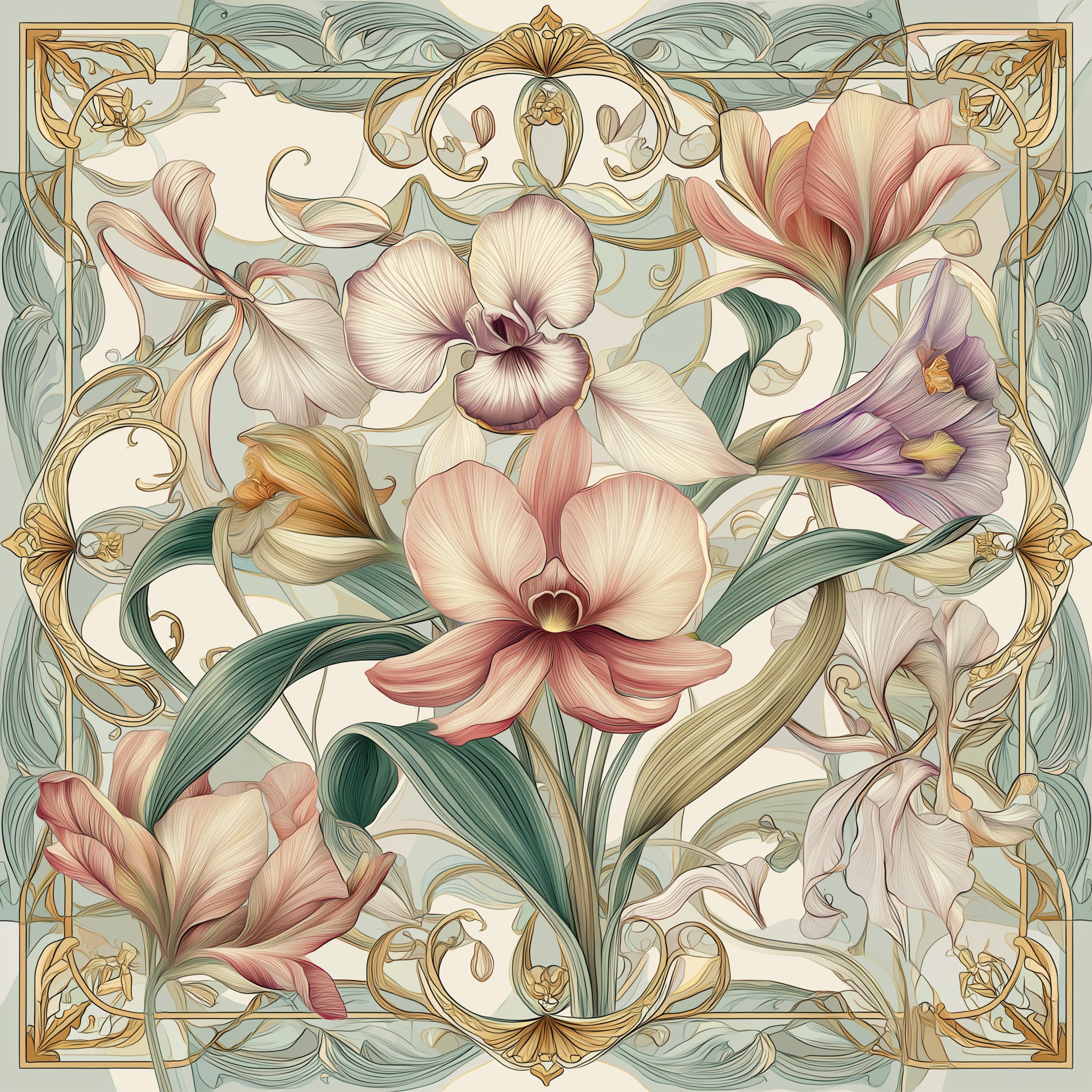 Fleur Antique Twill Saten Eşarp