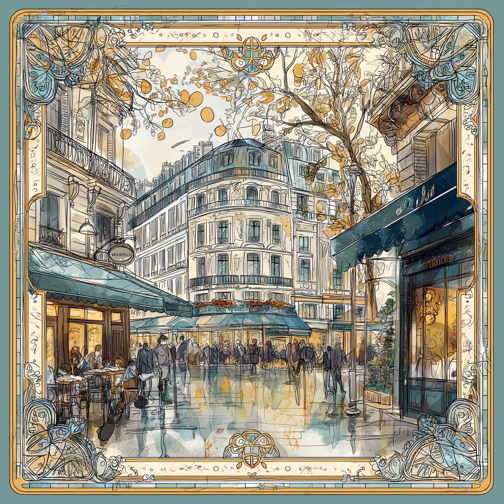 Café Saint-Germain Twill Saten Eşarp 