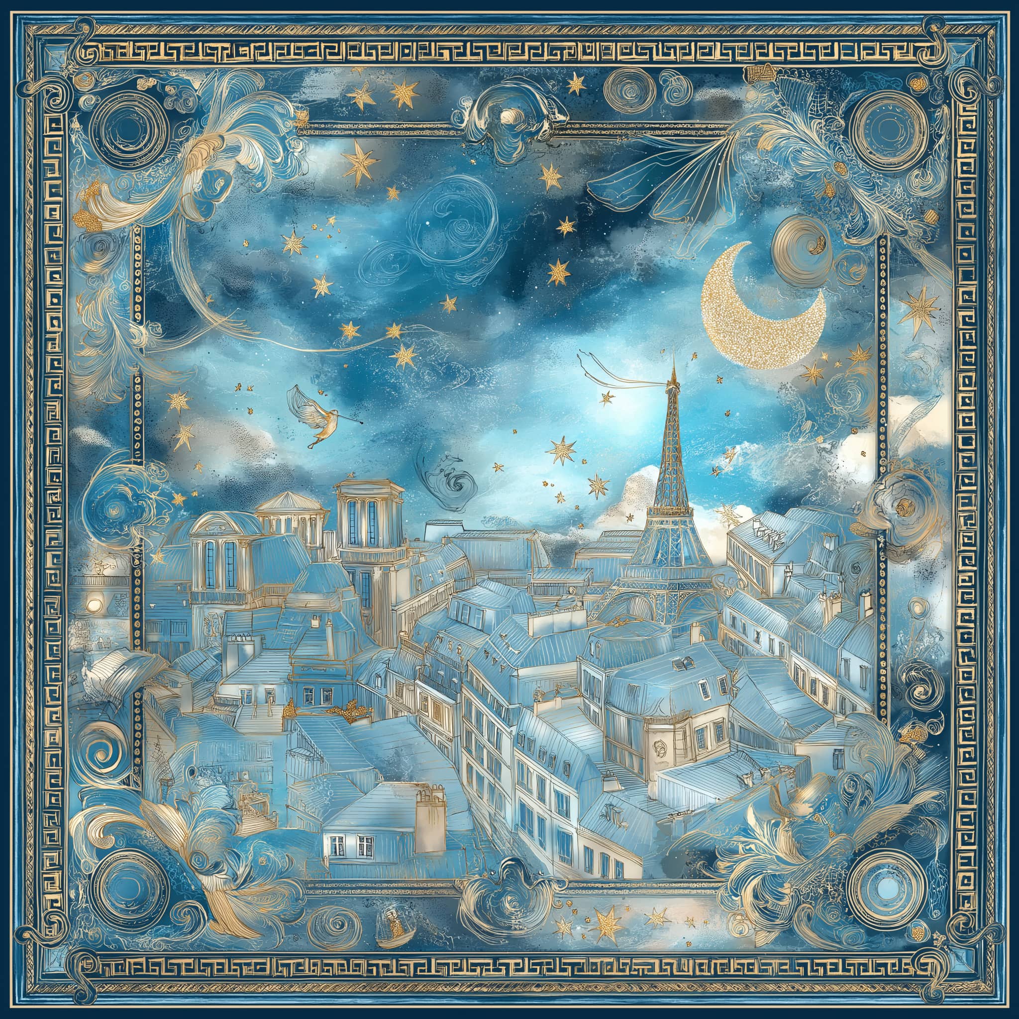 Lune et Toits Twill Saten Eşarp Lacivert
