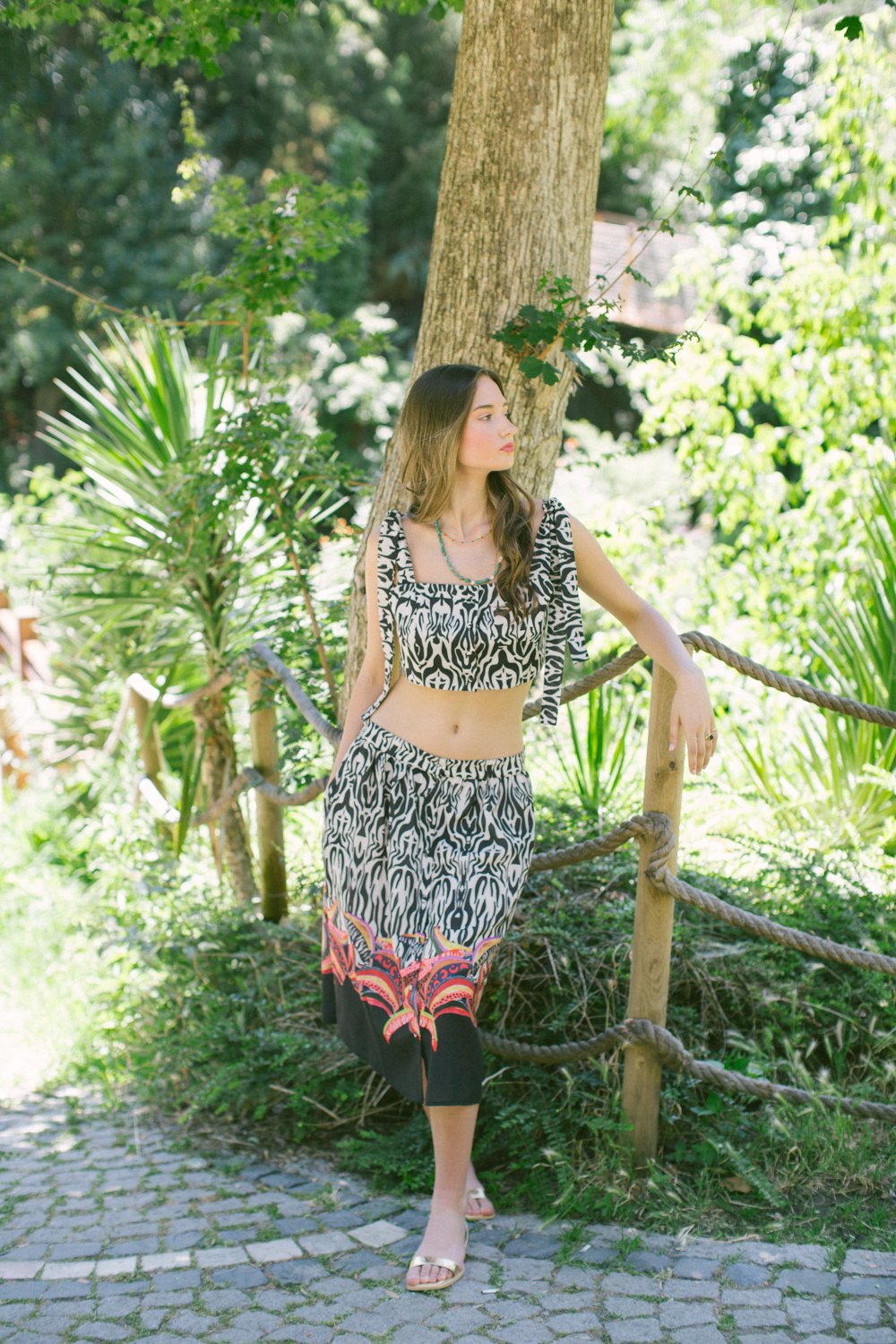 Ikat Linen Top & Midi Skirt – Lilac