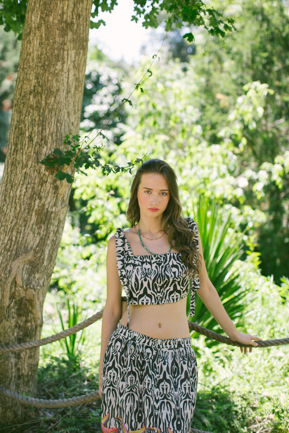 Ikat Linen Top & Midi Skirt – Lilac