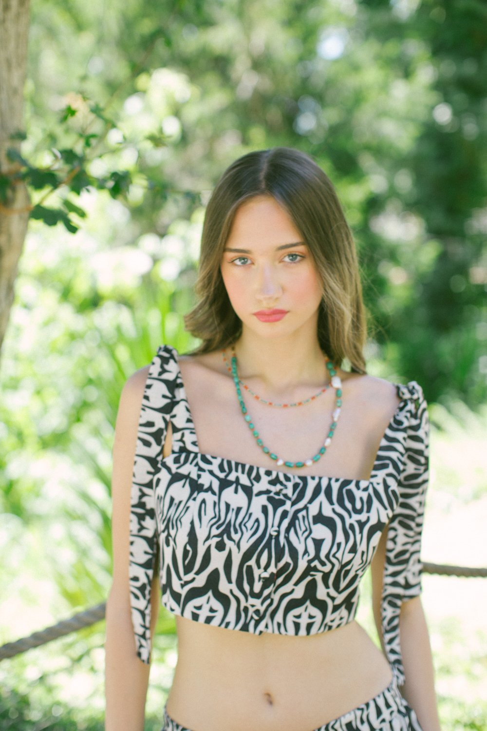 Ikat Linen Top & Midi Skirt – Lilac