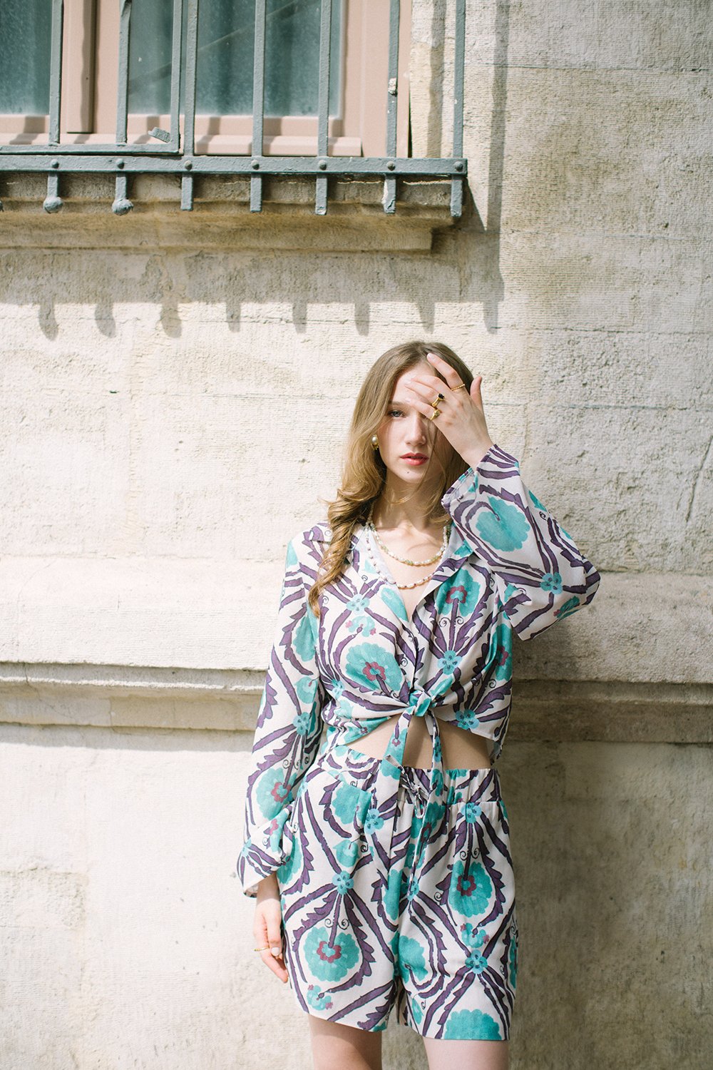 Vintage Suzani Shoulder Dress – Turquoise