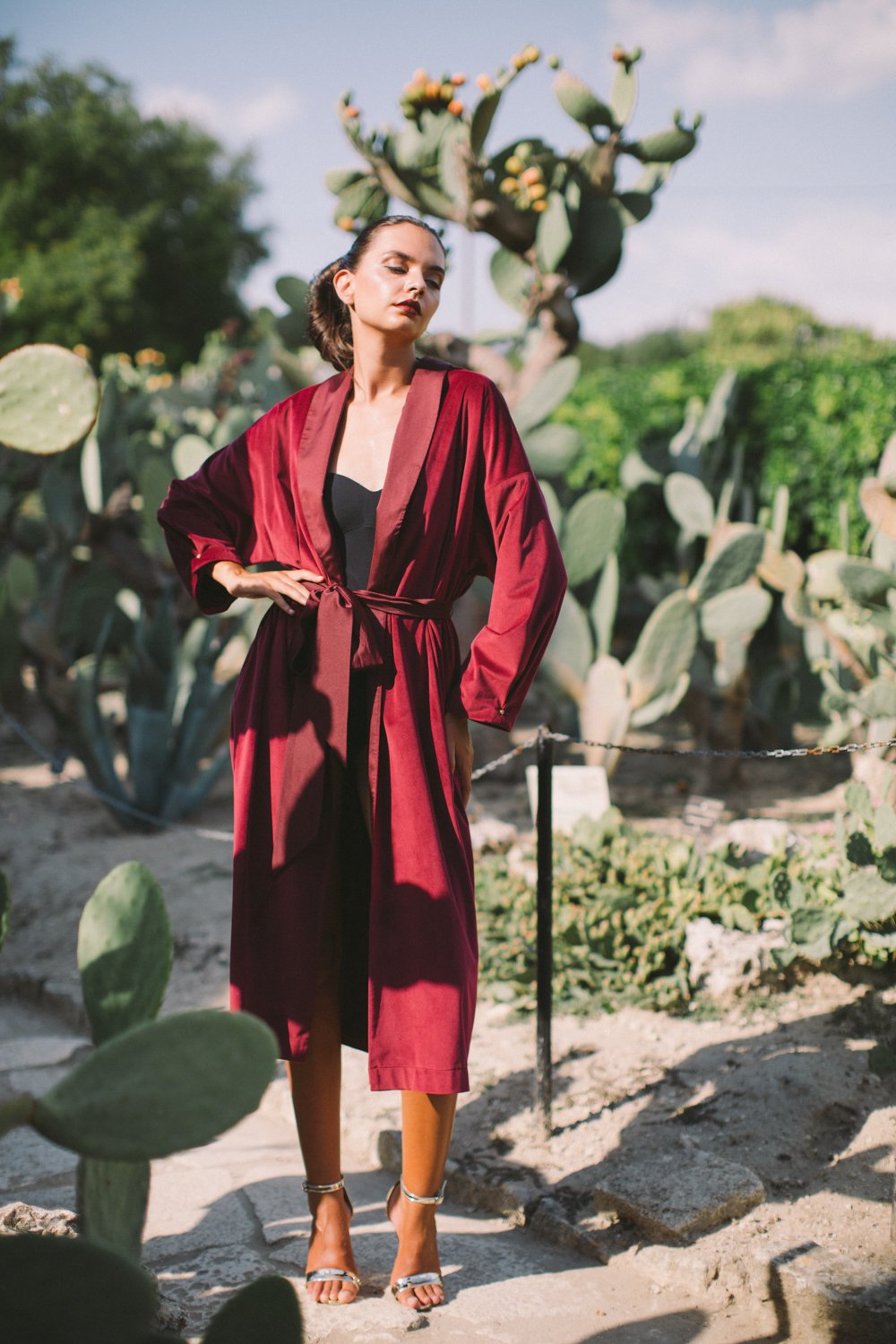 Agnes Velvet Robe Burgundy - Burgundy