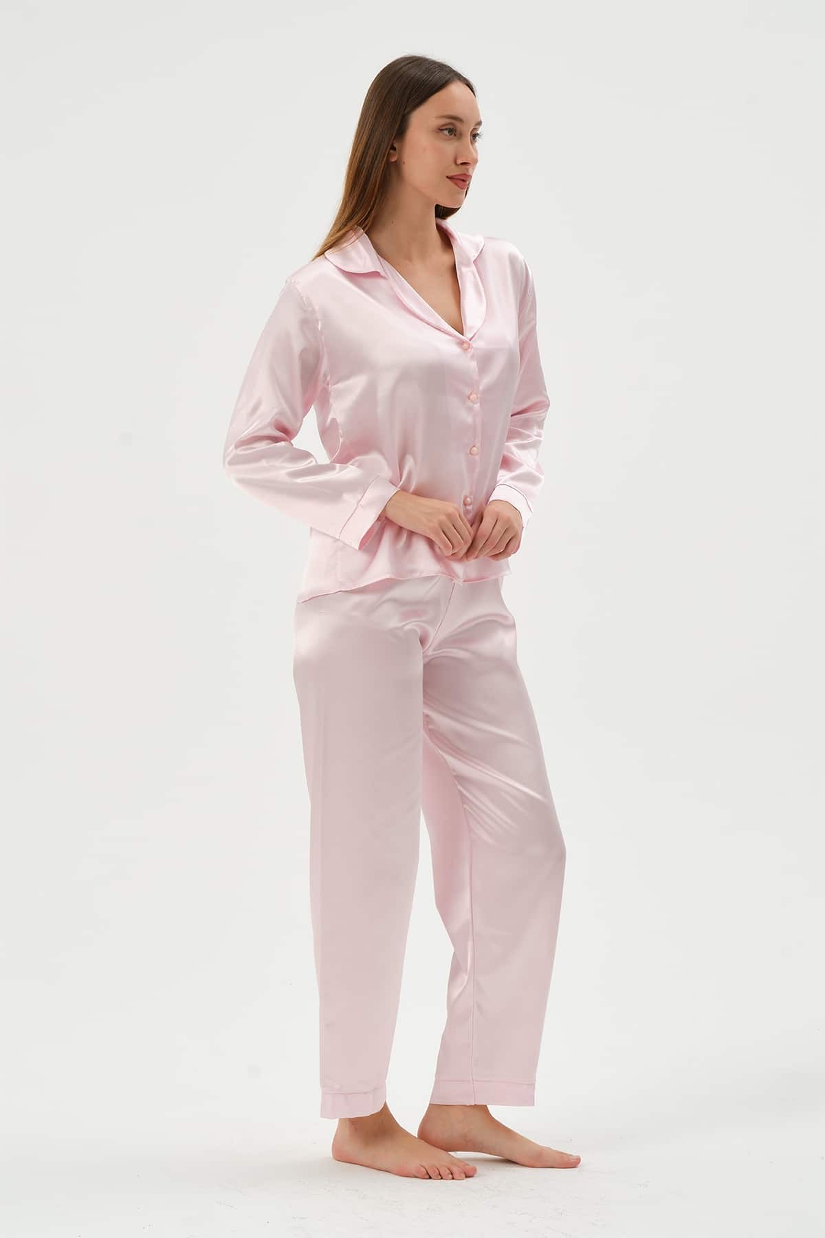 Kadın Saten 2'li Pijama Takımı - Pembe