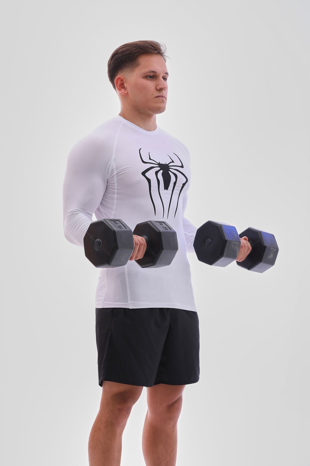 Uzun Kollu Compression Body Fit Spor Tam Beden Erkek Tişört Beyaz