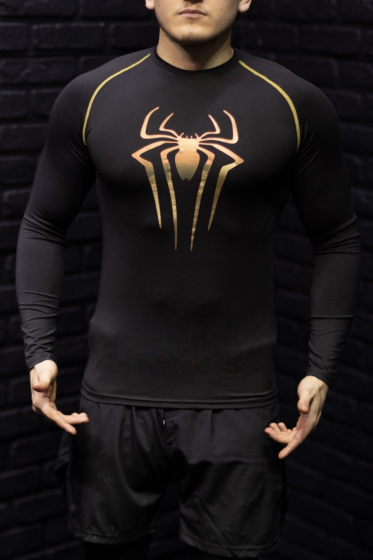 Spiderman Compression Body Altın Baskılı Spor T-Shirt