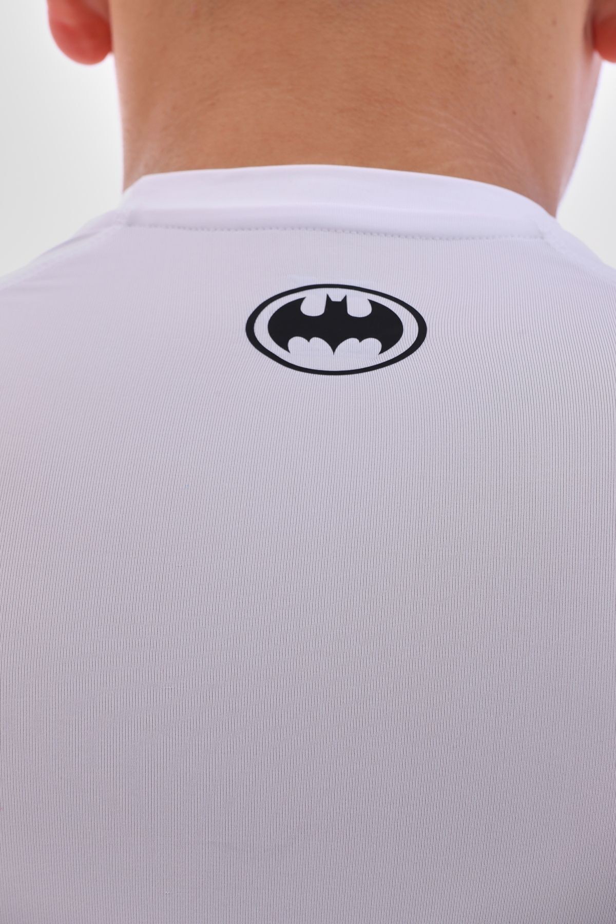 Kısa Kollu Kompresyon T-shirt Fit Spor Tam Beden Erkek Spor Body Beyaz Batman Baskılı