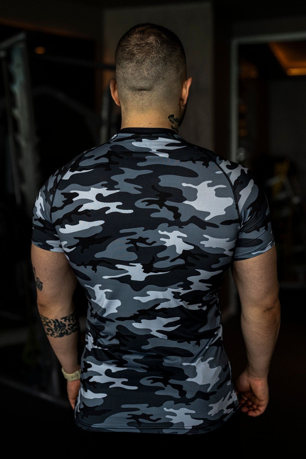 Gri Kamuflaj Desen Askeri Compression Fitness Tshirt