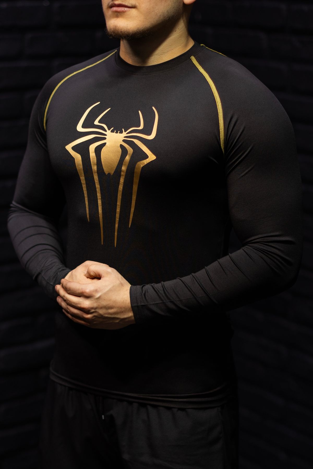 Spiderman Compression Body Altın Baskılı Spor T-Shirt