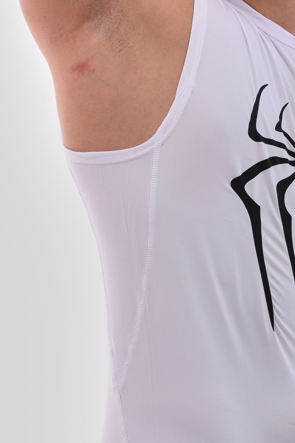 Erkek Spor Atlet Süper Esnek Compression Fitness Tank Top Terletmez Beyaz Baskılı