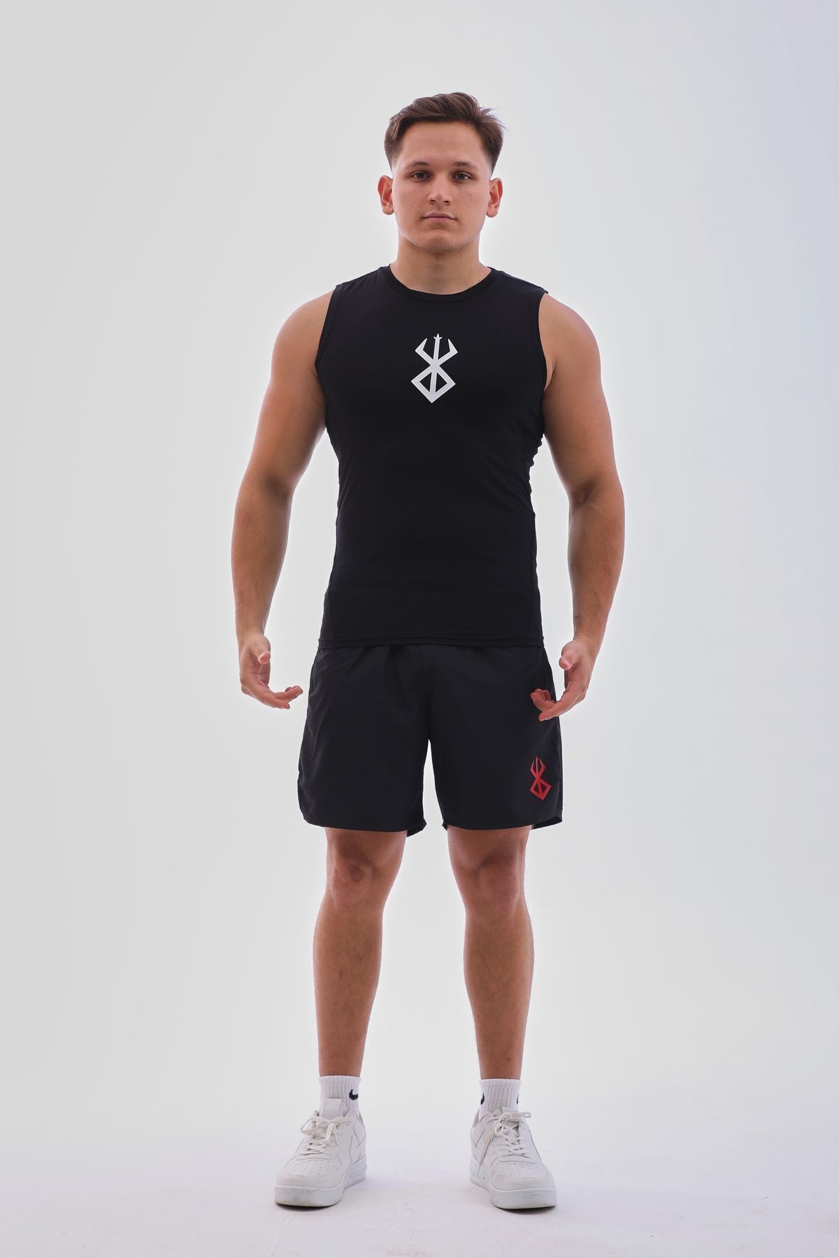 Sporcu Atlet Süper Esnek Kolsuz Fitness Tank Top Siyah Berserk Baskılı