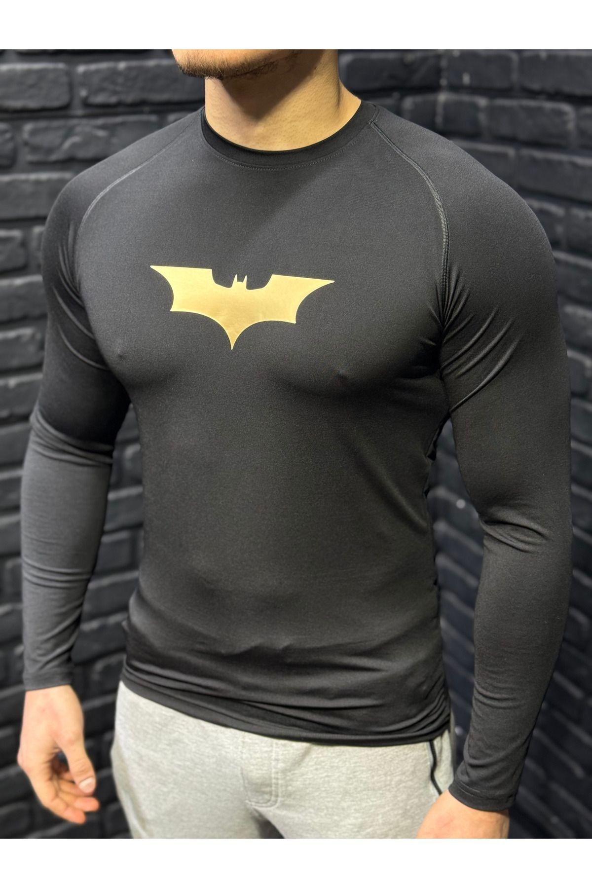 Uzun Kollu Compression Altın Baskılı Body Tshirt