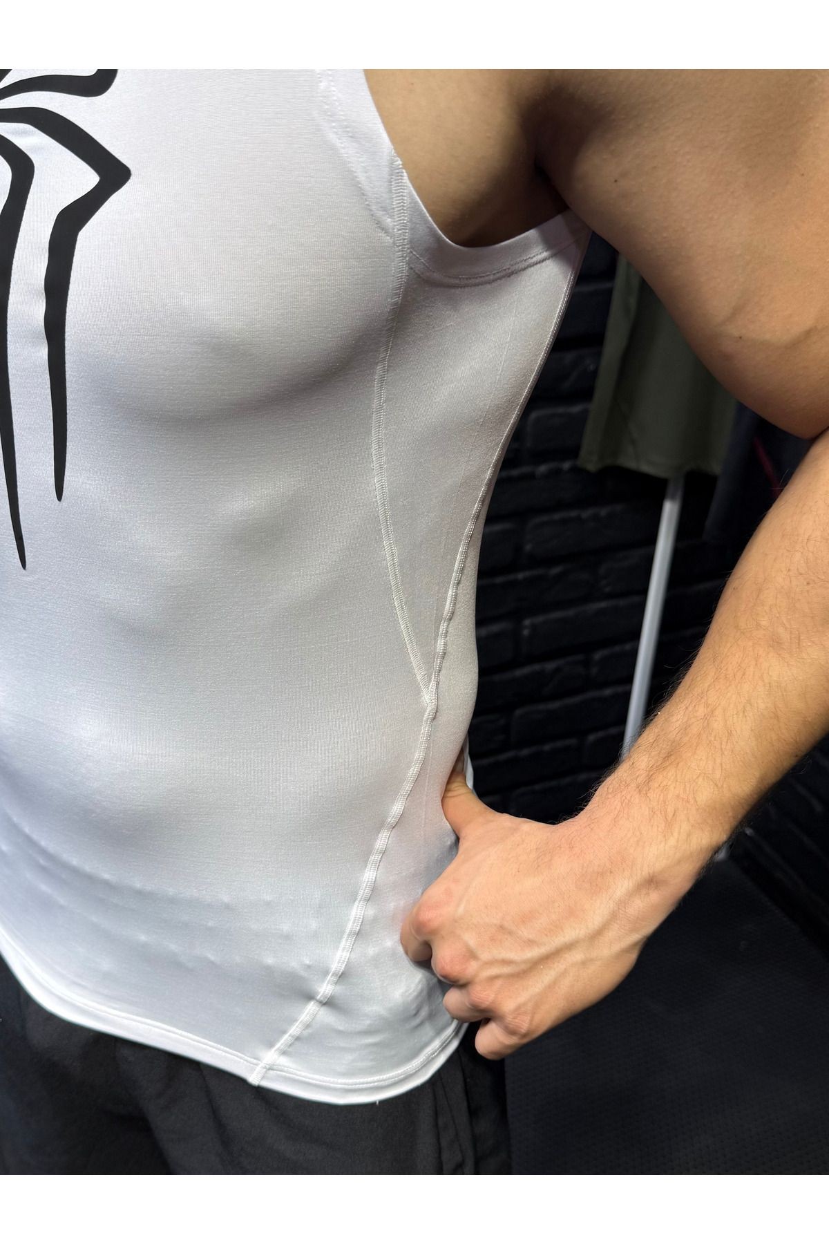 Compression Erkek Siyah Örümcek Baskılı Atletik Atlet