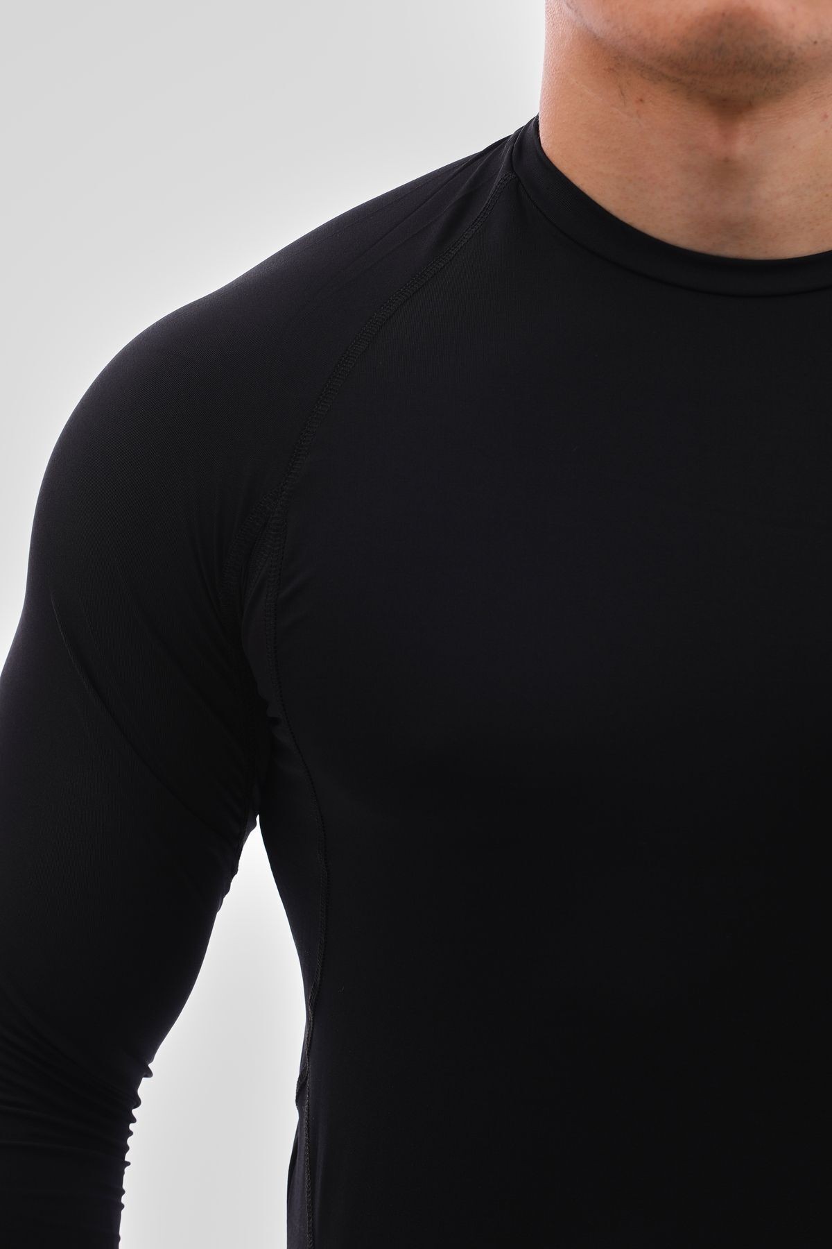 Uzun Kollu Compression Body Fit Spor Tam Beden Erkek Tişört Siyah