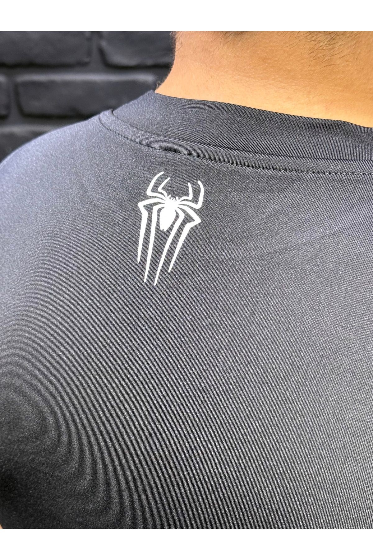 Compression Siyah Beyaz Örümcek Baskılı Erkek Sporcu Atlet – Sıkı Kalıp