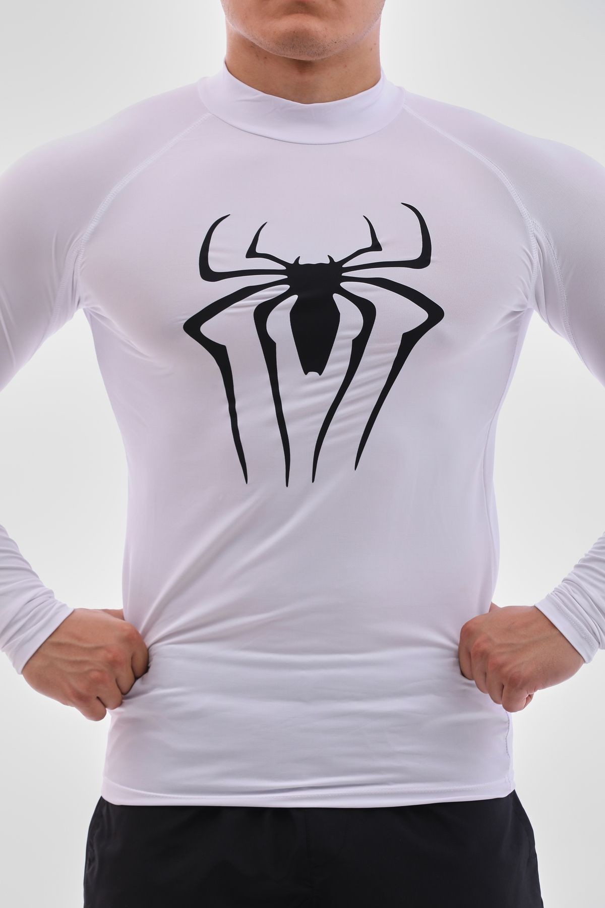 Boğazlı Compression Body Spiderman Slim Fit Beyaz Esnek Spor
