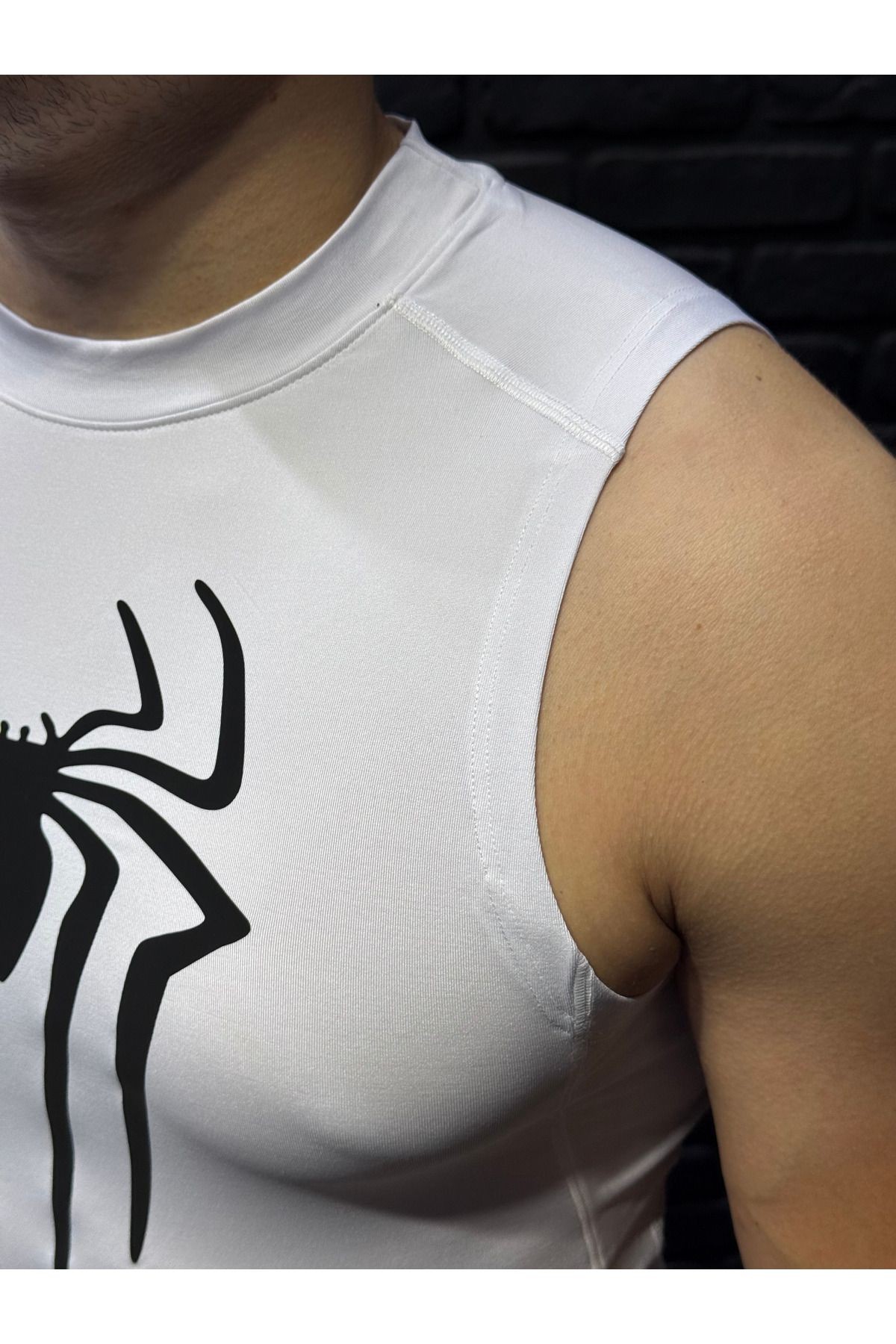 Compression Erkek Siyah Örümcek Baskılı Atletik Atlet