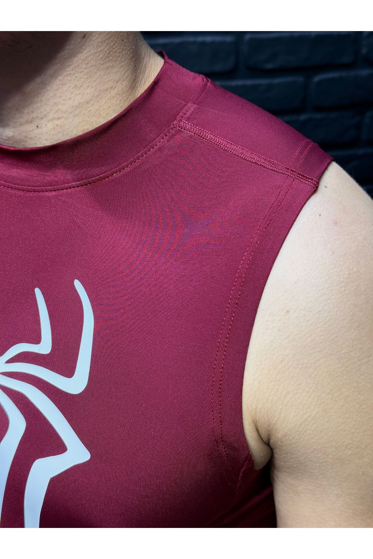 Bordo Beyaz Compression Erkek Sporcu Atlet - Kaslı Fit Kesim