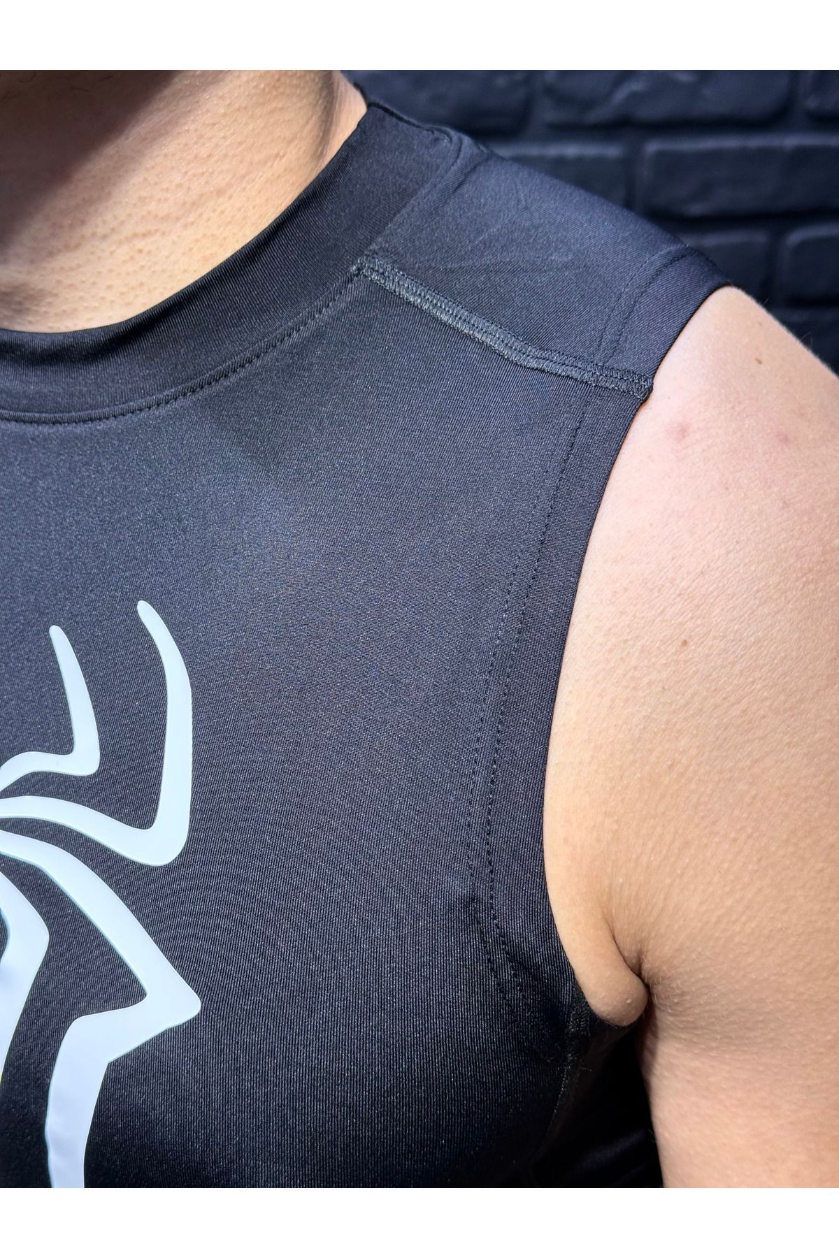 Compression Siyah Beyaz Örümcek Baskılı Erkek Sporcu Atlet – Sıkı Kalıp