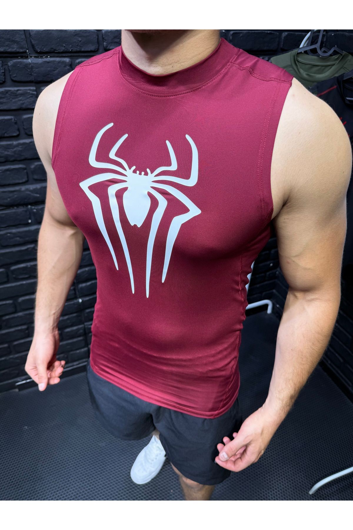 Bordo Beyaz Compression Erkek Sporcu Atlet - Kaslı Fit Kesim