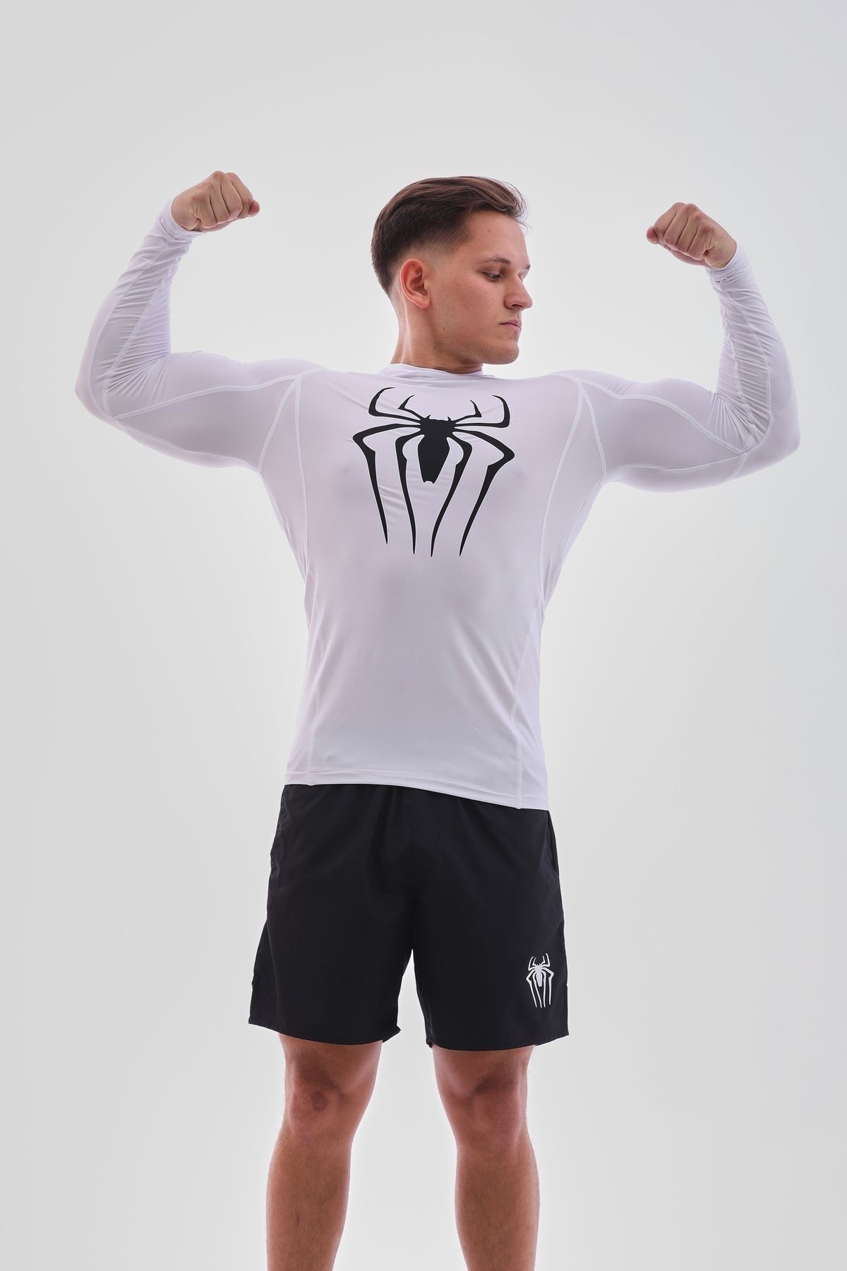 Uzun Kollu Compression Body Fit Spor Tam Beden Erkek Tişört Beyaz
