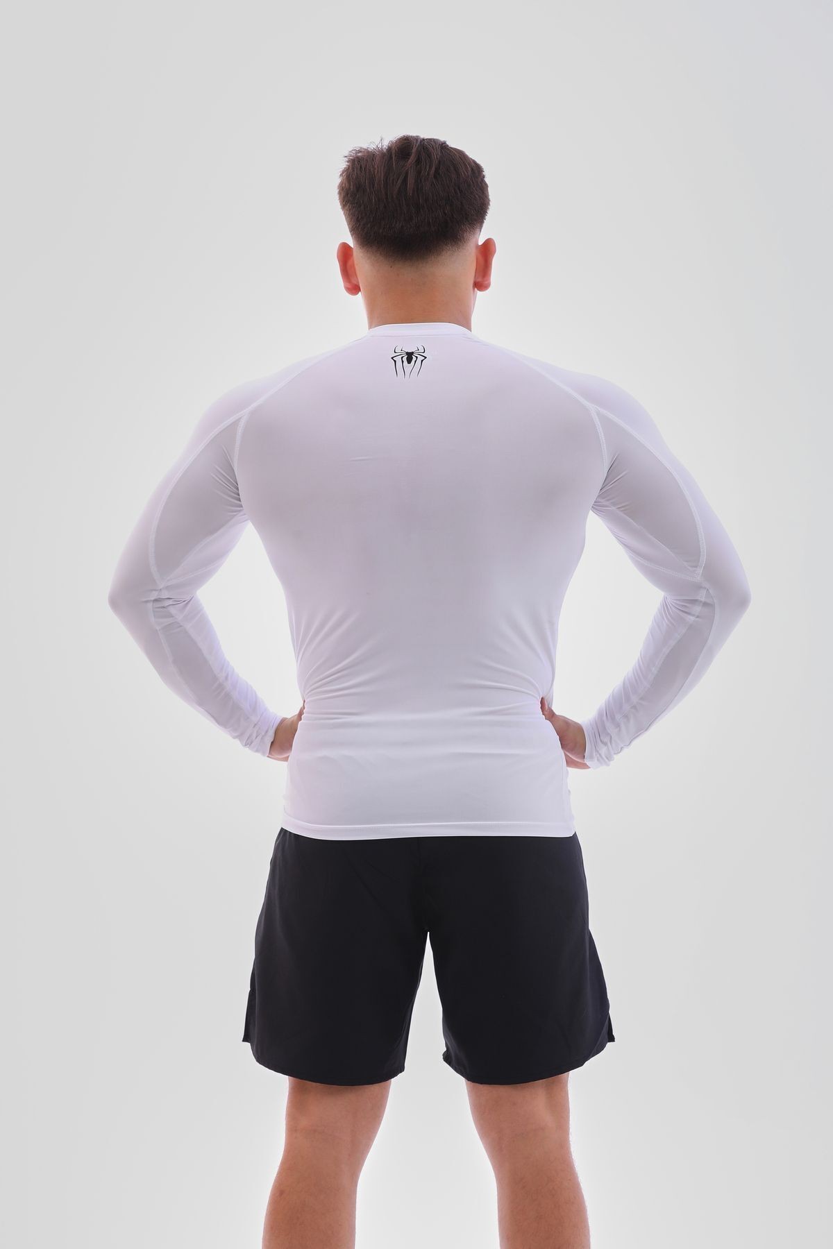 Uzun Kollu Compression Body Fit Spor Tam Beden Erkek Tişört Beyaz