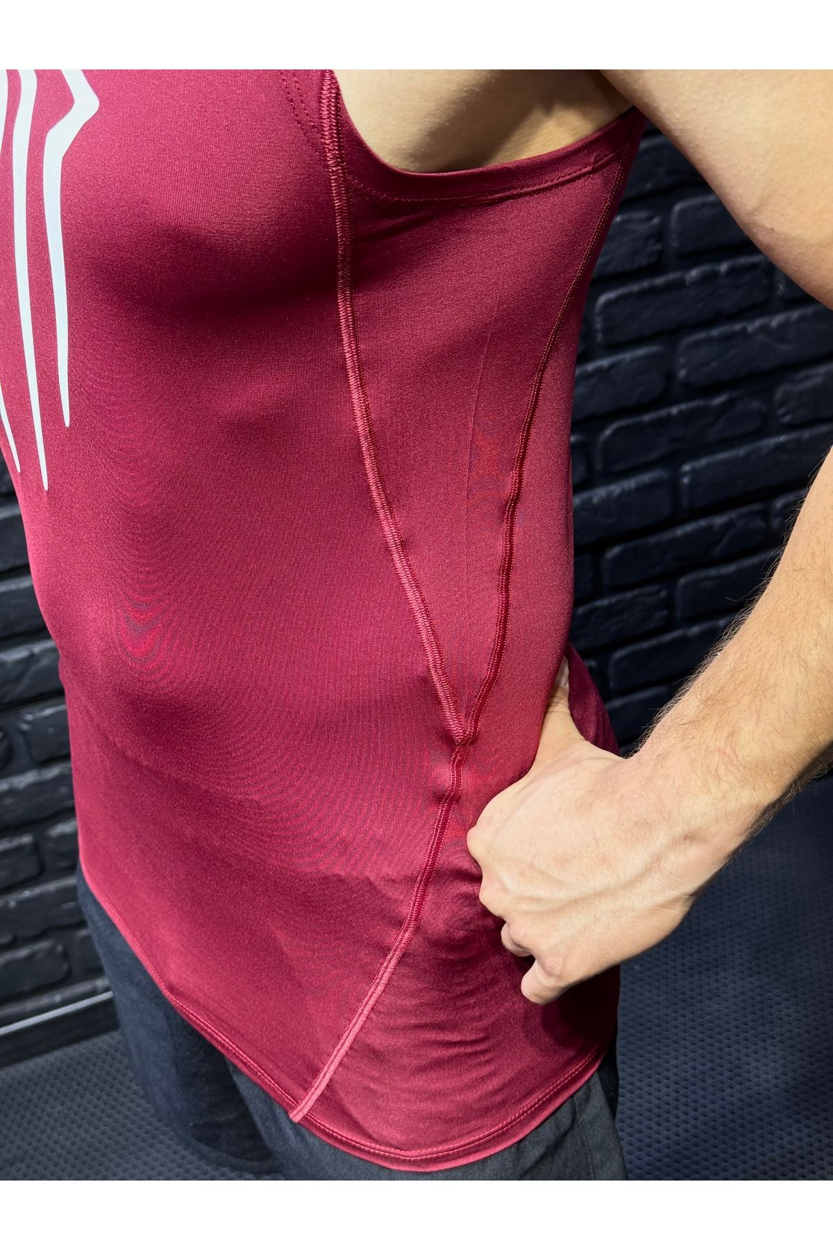 Bordo Beyaz Compression Erkek Sporcu Atlet - Kaslı Fit Kesim