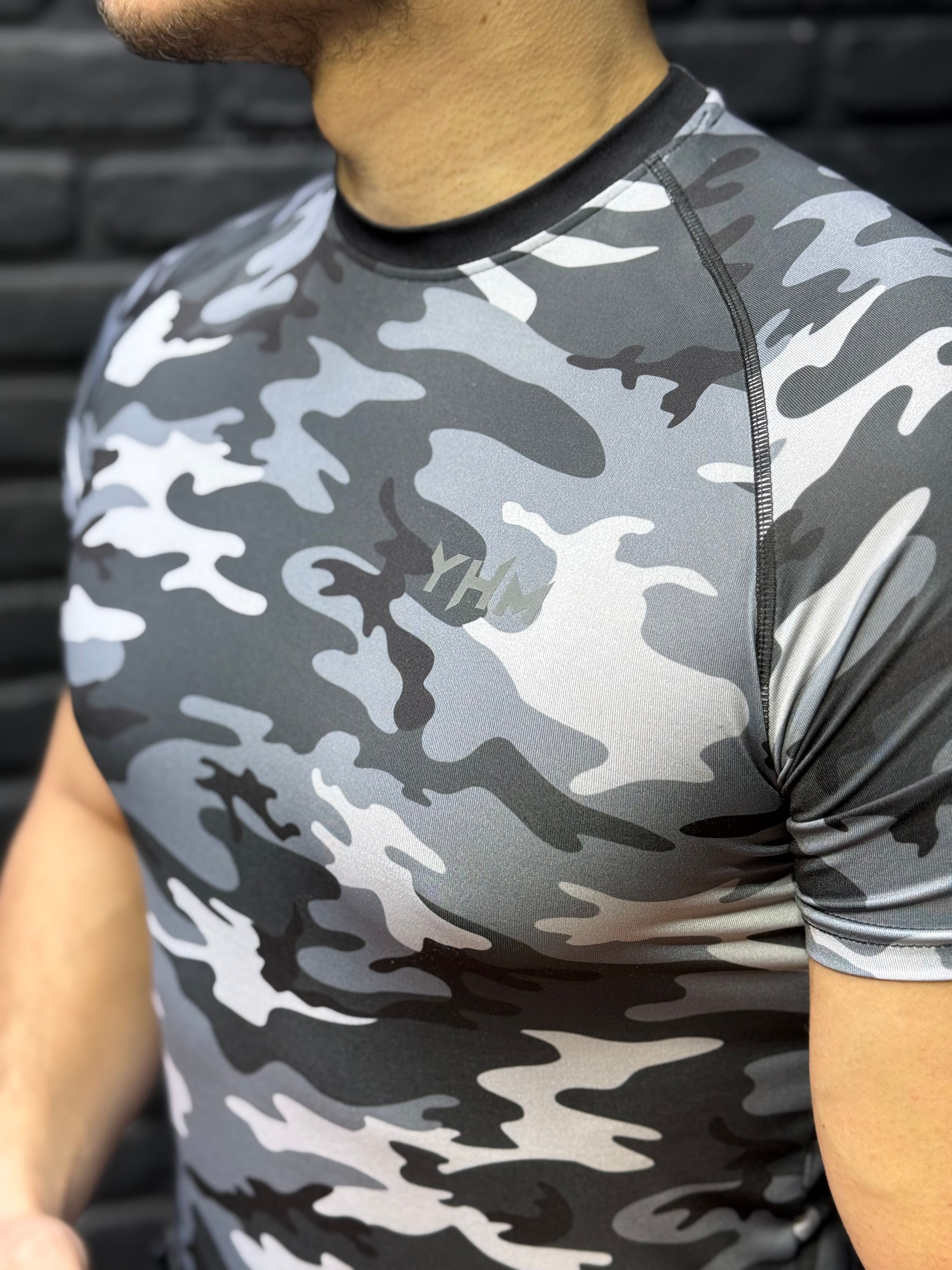 YHM Kamuflaj Desenli Compression T-Shirt - Gri Kamuflaj