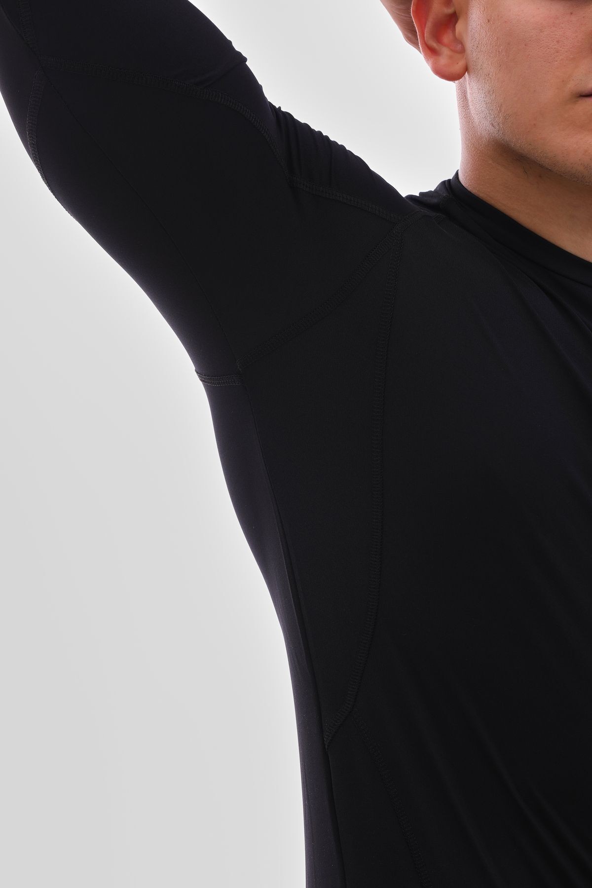 Uzun Kollu Compression Body Fit Spor Tam Beden Erkek Tişört Siyah