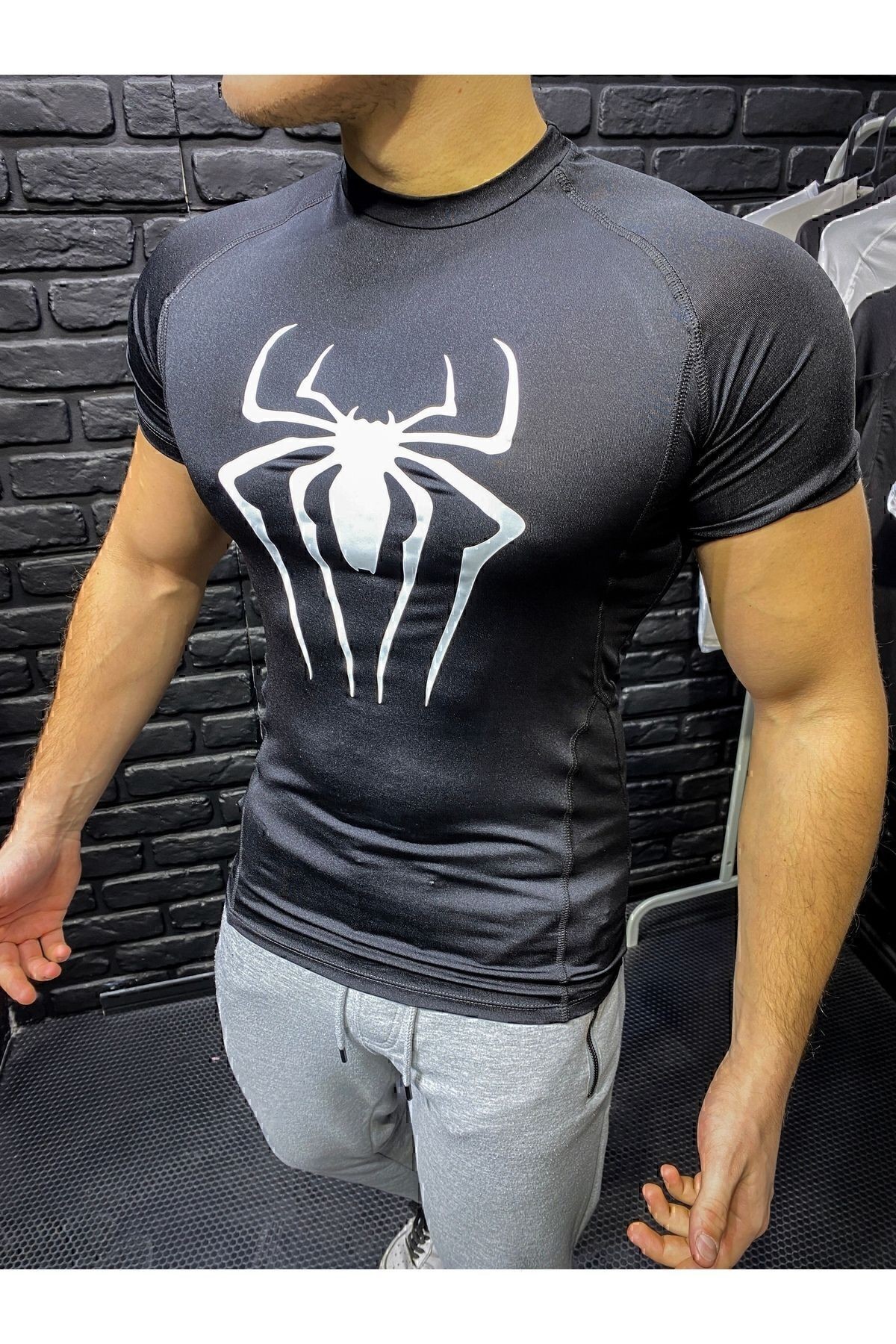 Örümcek Compression Tshirt Siyah Spor Tişört
