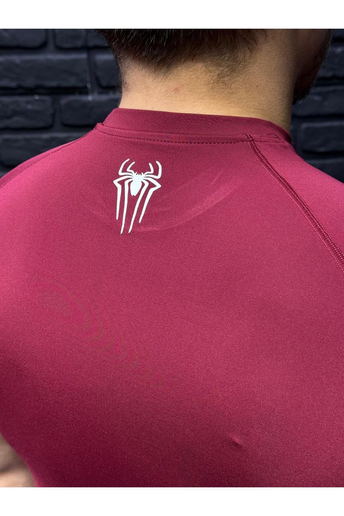 Slim Fit Erkek Tişört - Bordo Renkli Compression Model