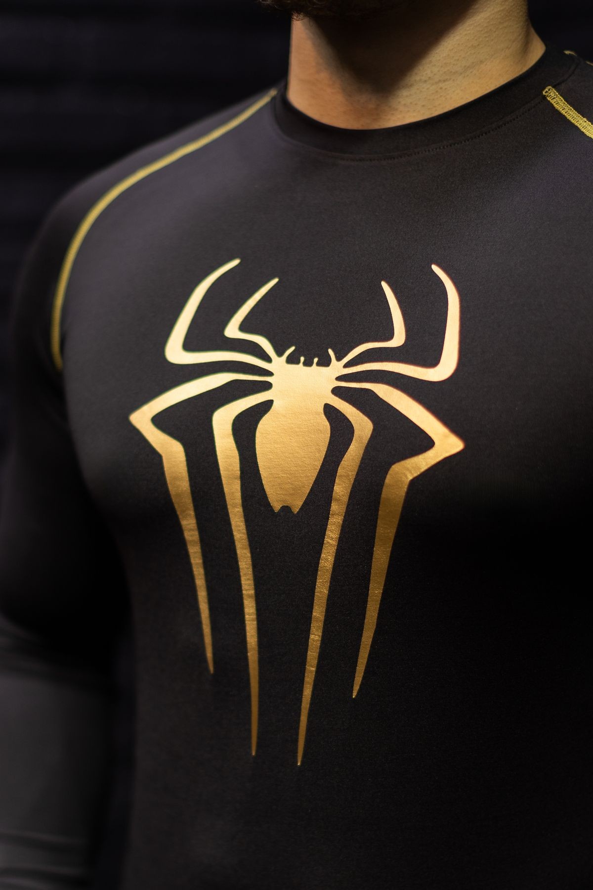 Spiderman Compression Body Altın Baskılı Spor T-Shirt